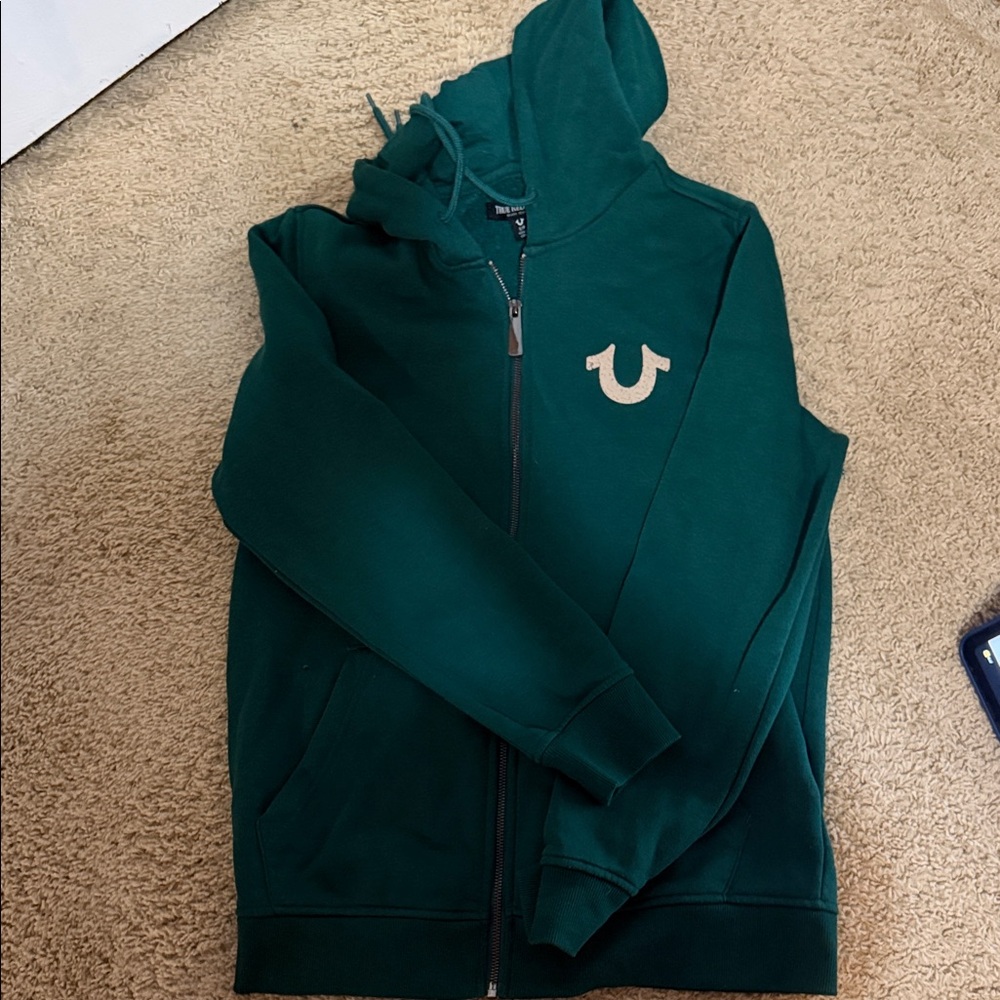 True Religion Green Zip Up Sweater